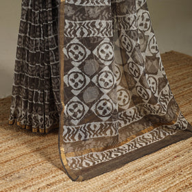 Brown - kota doria cotton bagru saree with zari border 20