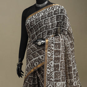 Brown - kota doria cotton bagru saree with zari border 20