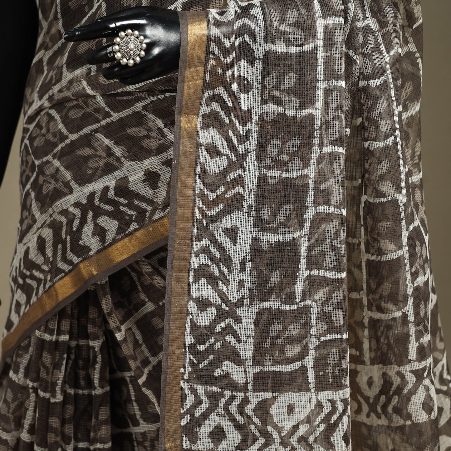 Brown - kota doria cotton bagru saree with zari border 20