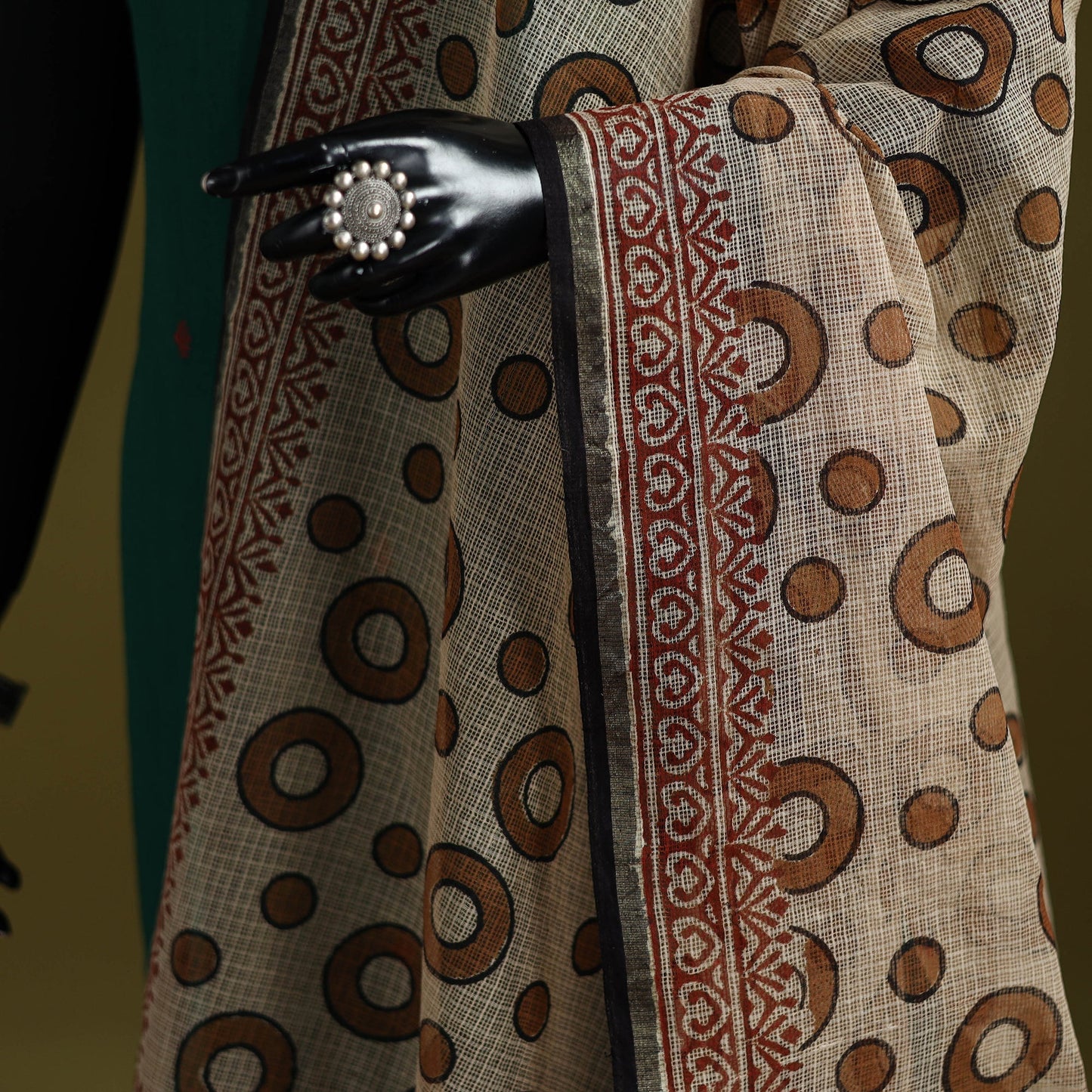 Brown - kota doria cotton hand bagru dupatta 12