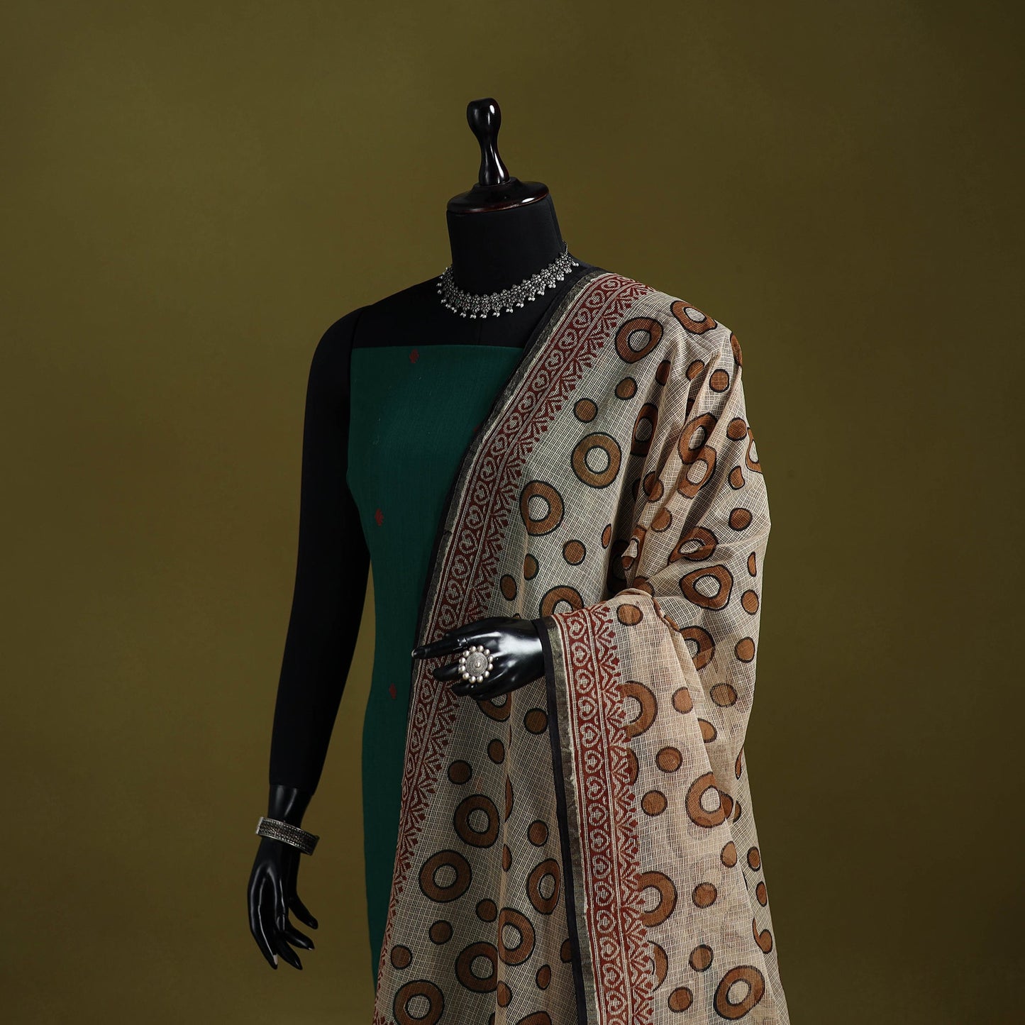 Brown - kota doria cotton hand bagru dupatta 12