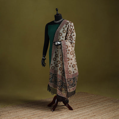 Brown - kota doria cotton hand bagru dupatta 12