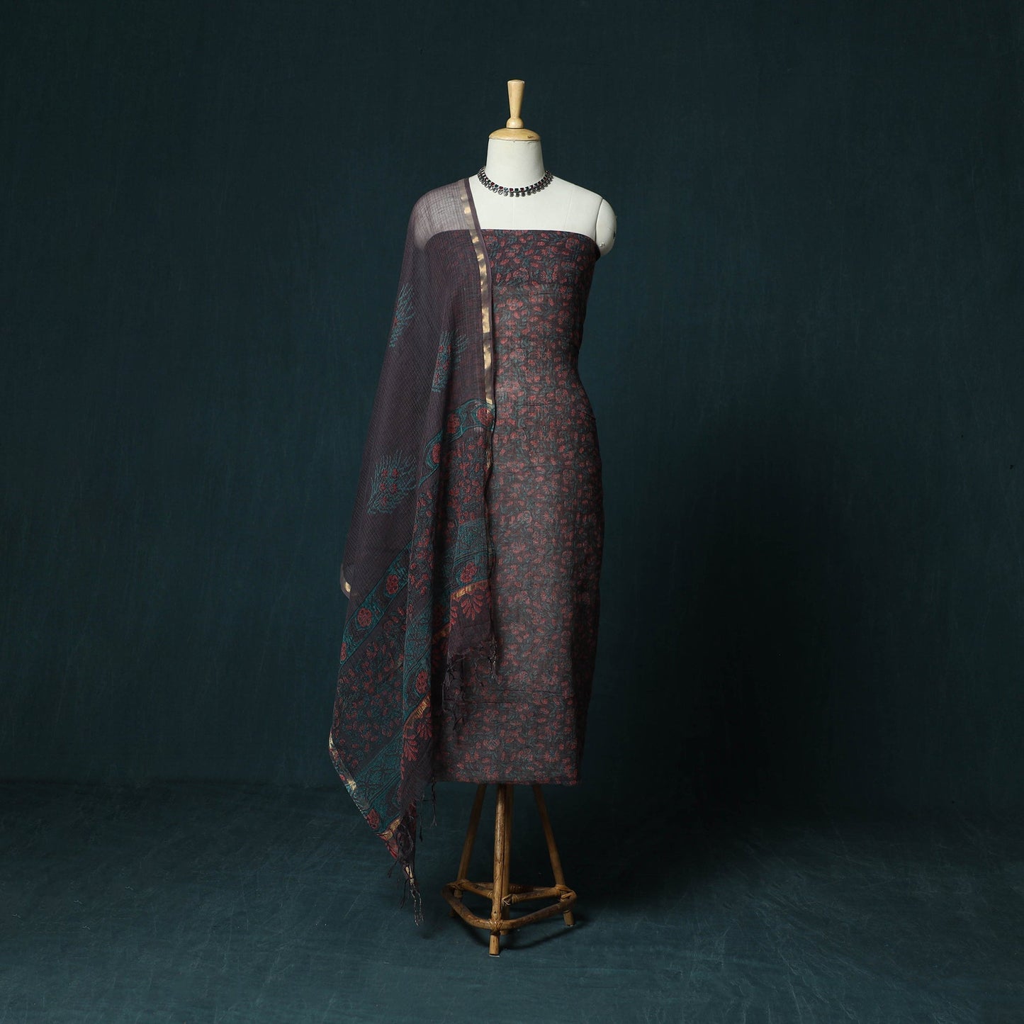 Kota doria cotton hand block sanganeri print 3pc unstitched