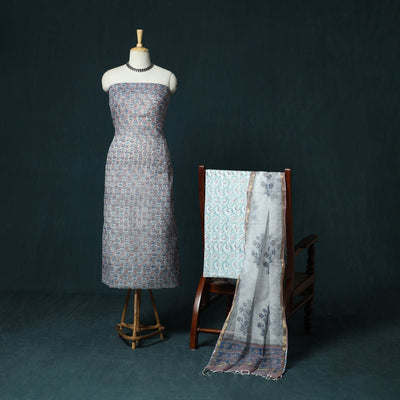 Kota doria cotton hand block sanganeri print 3pc unstitched