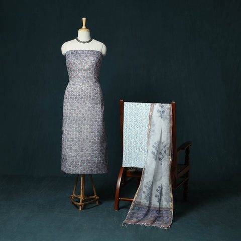 Kota doria cotton hand block sanganeri print 3pc unstitched