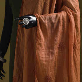 Brown - kota doria cotton hand embroidered lucknowi