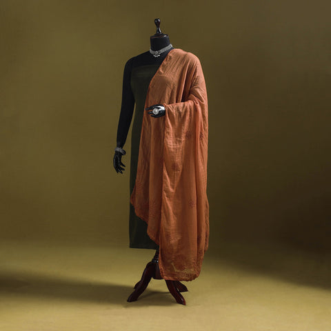 Brown - kota doria cotton hand embroidered lucknowi