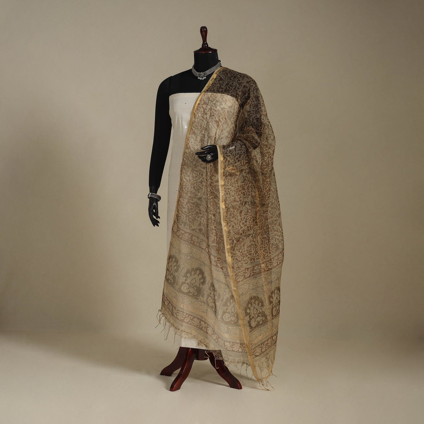 Brown - kota doria cotton natural dyed pedana kalamkari