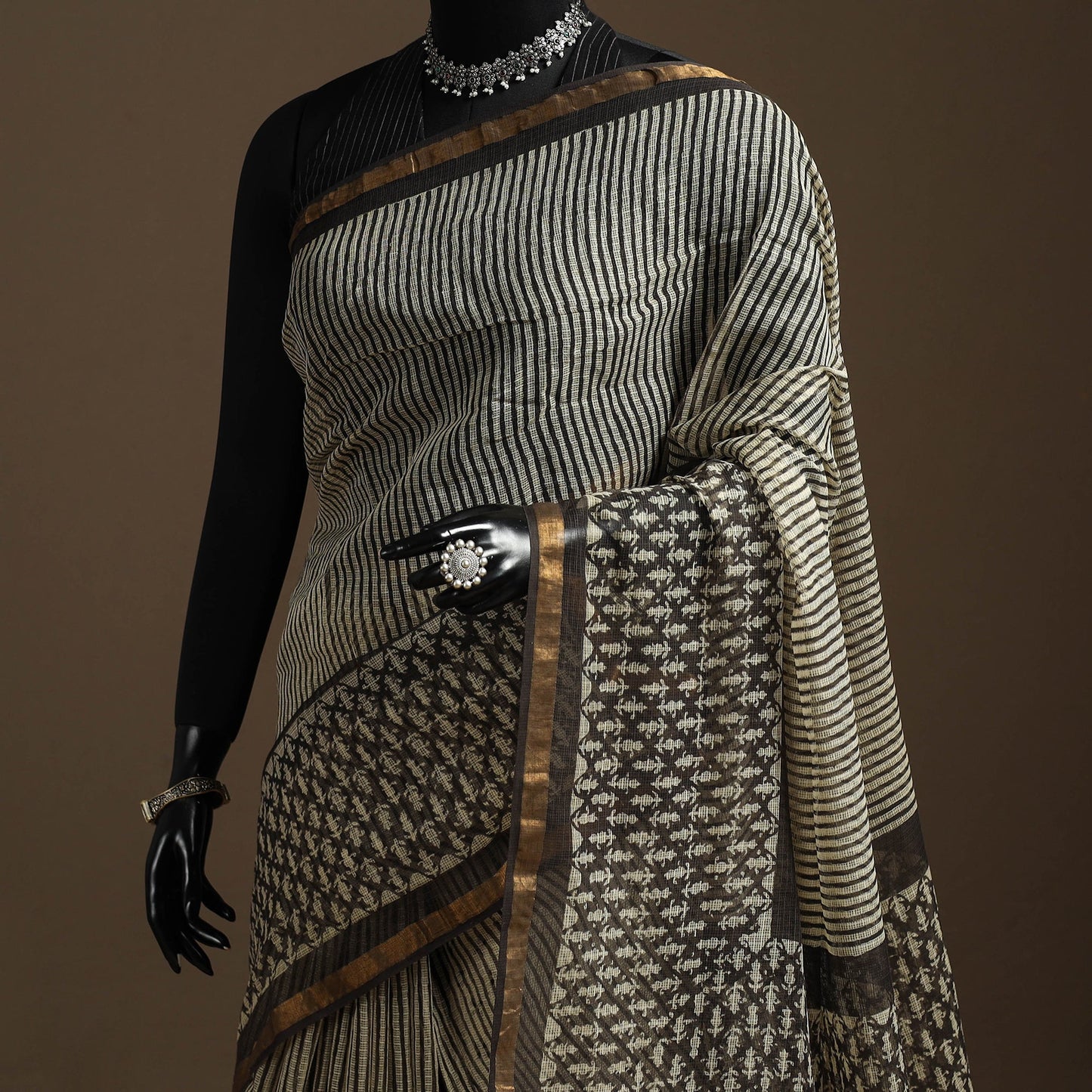 Brown - kota doria cotton sanganeri saree 06 - handcrafted