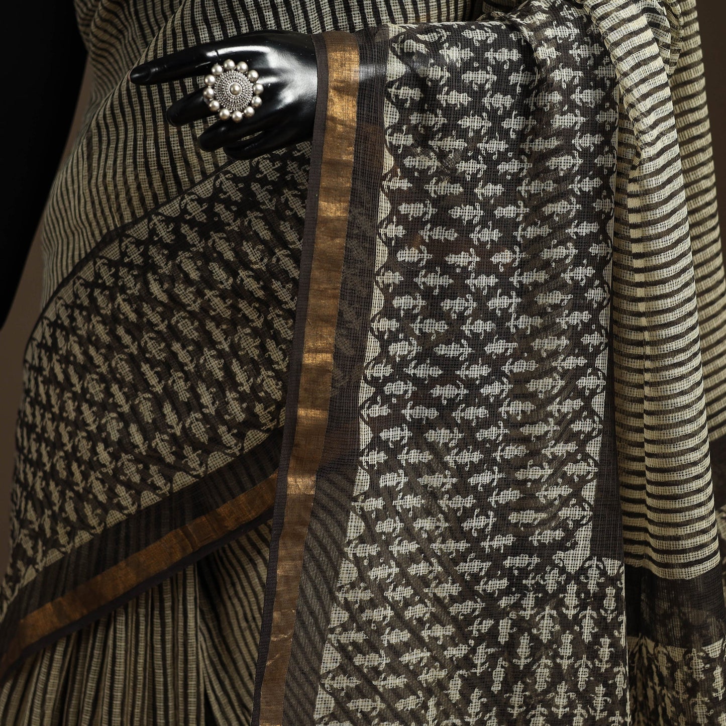 Brown - kota doria cotton sanganeri saree 06 - handcrafted