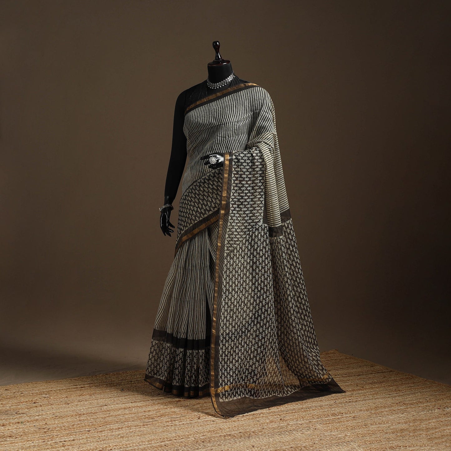 Brown - kota doria cotton sanganeri saree 06 - handcrafted