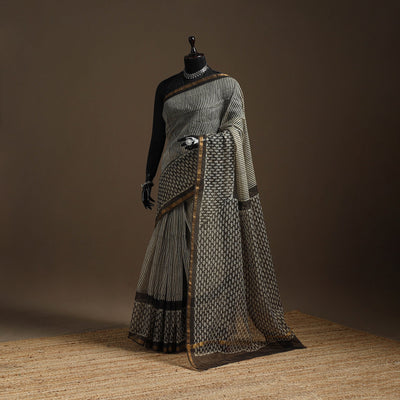 Brown - kota doria cotton sanganeri saree 06 - handcrafted