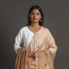 Brown - kota doria silk cotton kashida embroidery dupatta