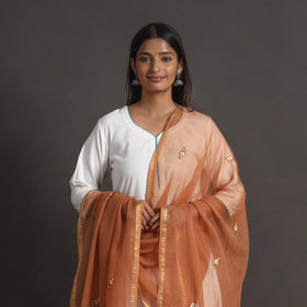 Brown - kota doria silk cotton kashida embroidery dupatta