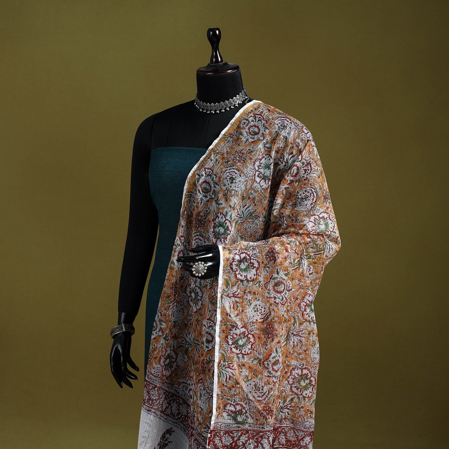 Kota doria silk cotton sanganeri floral dupatta 55