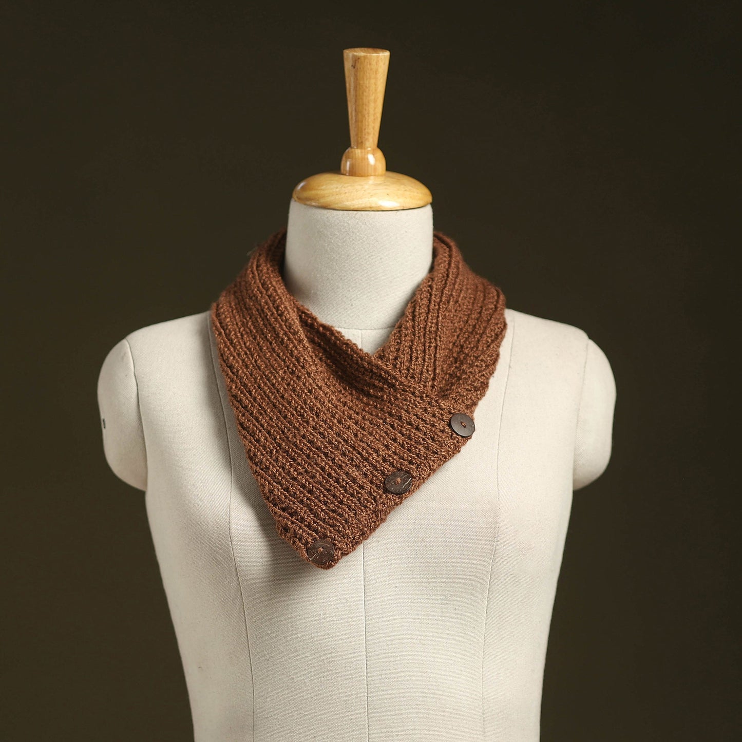 Brown - kumaun hand knitted woollen button cowl 23