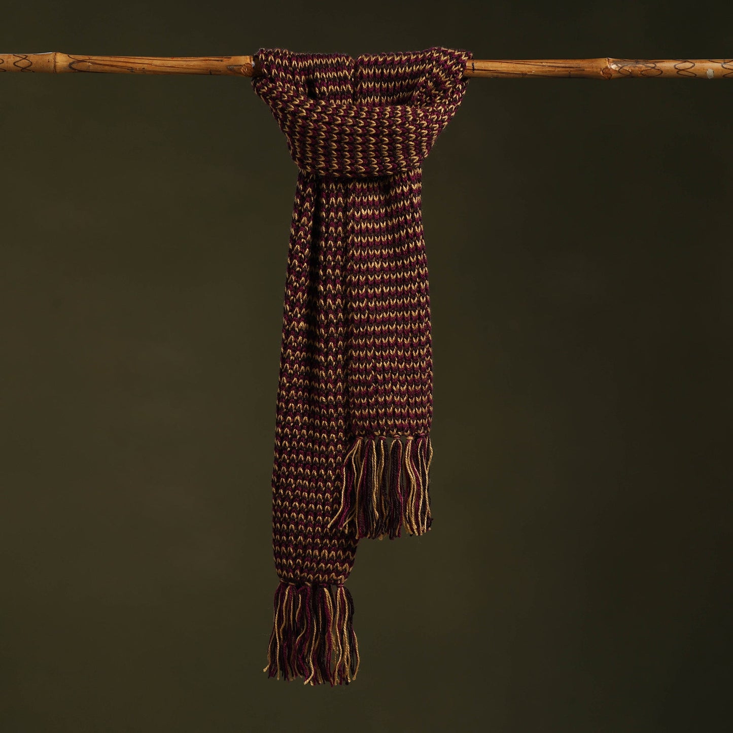 Brown - kumaun hand knitted woollen muffler 19 - handcrafted