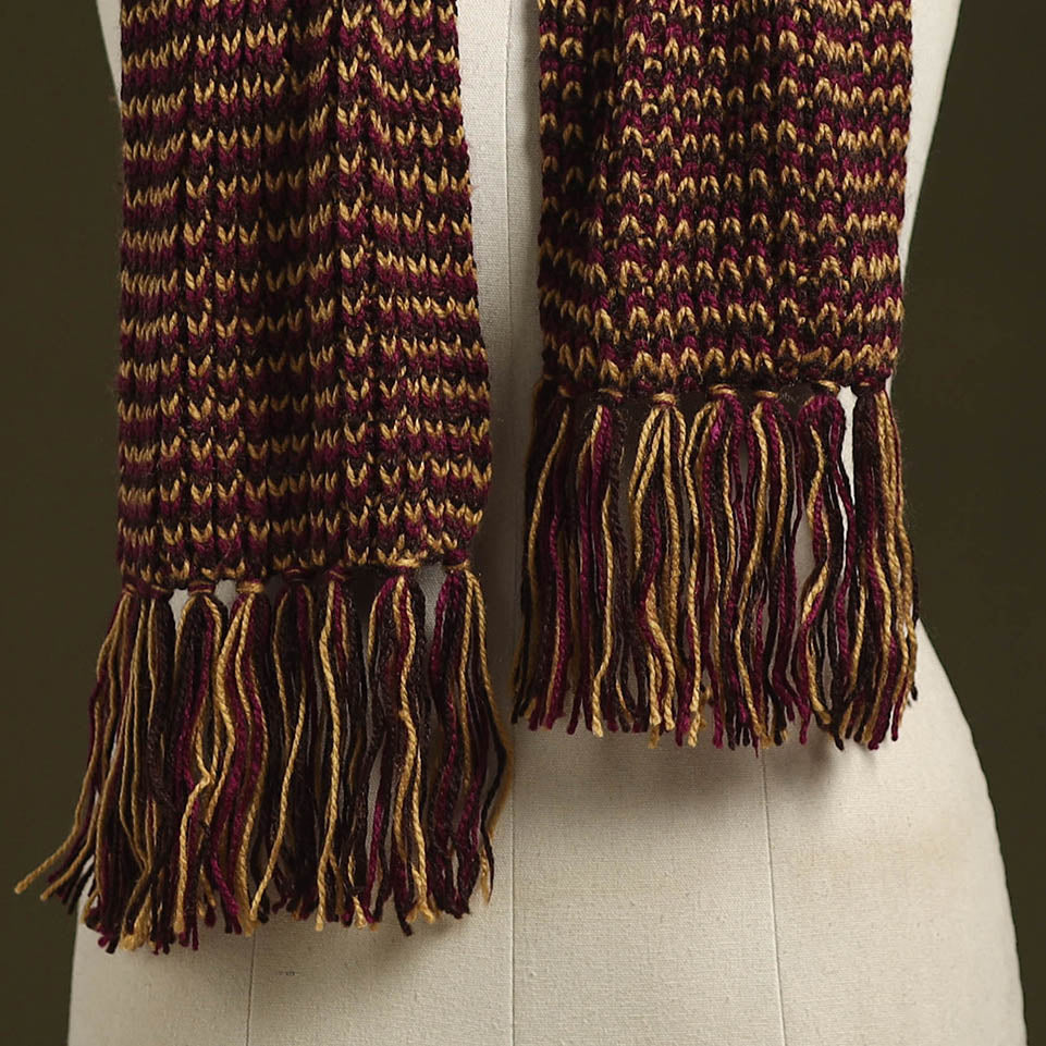 Brown - kumaun hand knitted woollen muffler 19 - handcrafted