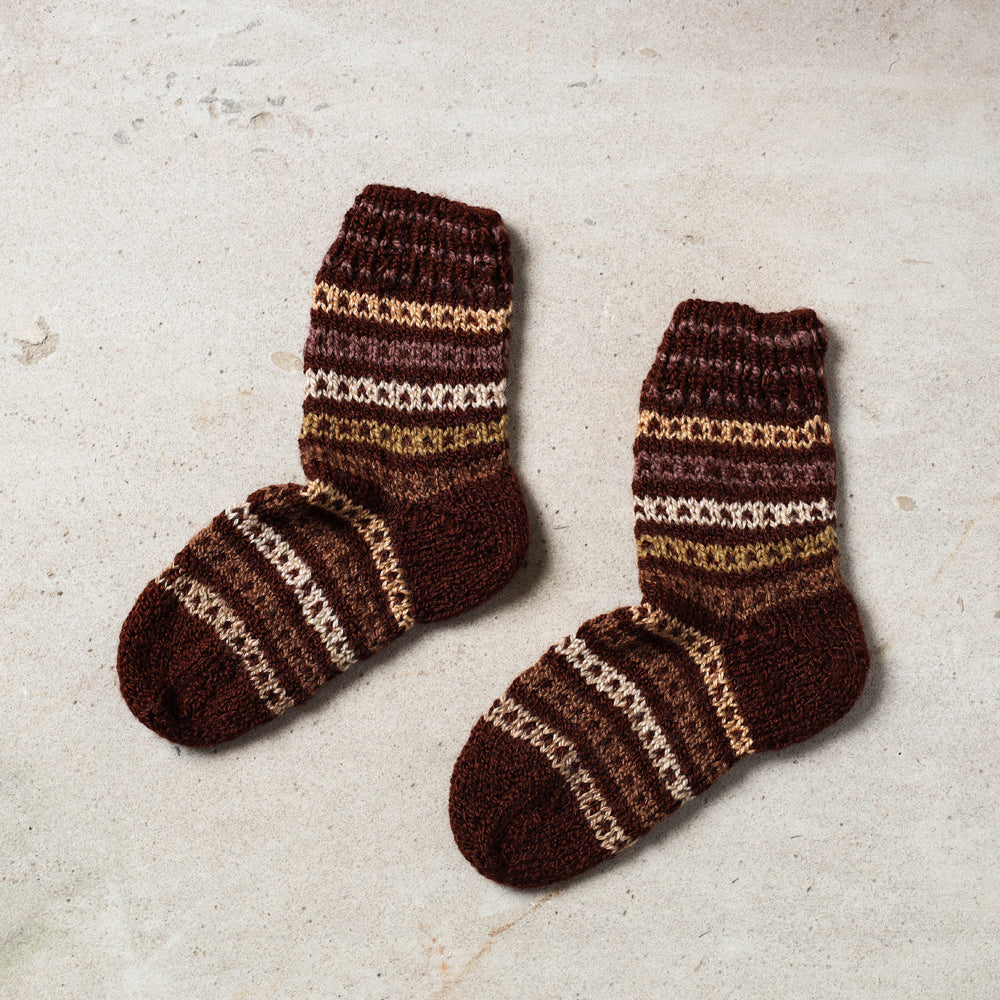 Brown Kumaun Hand Knitted Woolen Socks - Kids