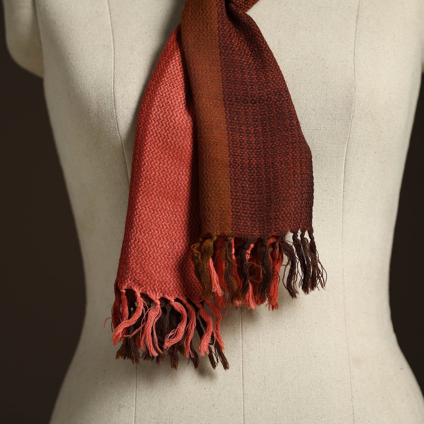 Brown - kumaun handwoven merino wool scarf 147 - handcrafted