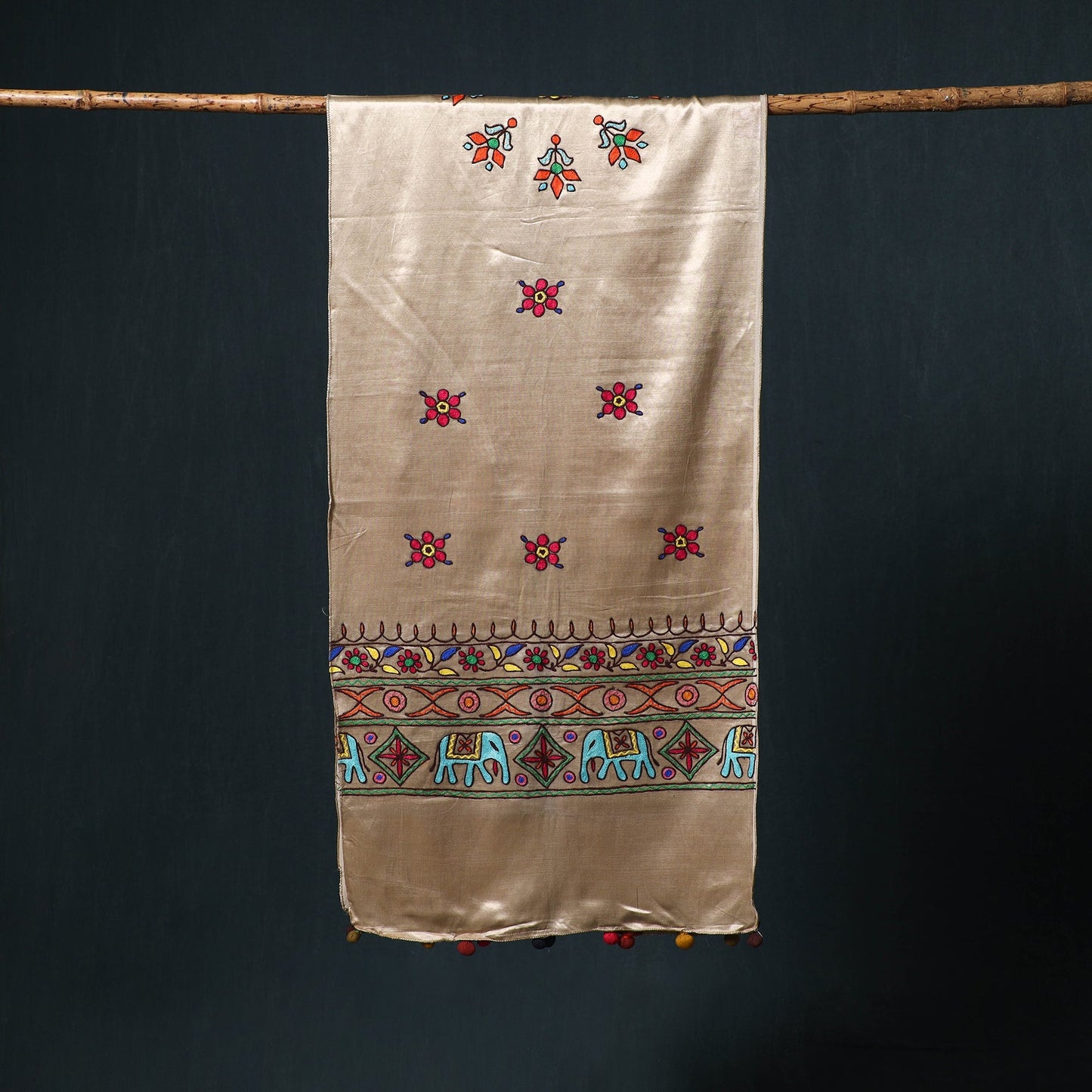 Kutch aari hand embroidery mashru silk stole 47