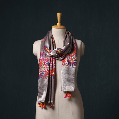 Kutch aari hand embroidery mashru silk stole 54