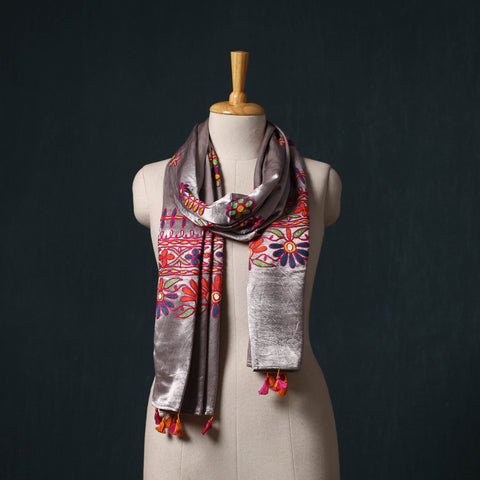 Kutch aari hand embroidery mashru silk stole 54