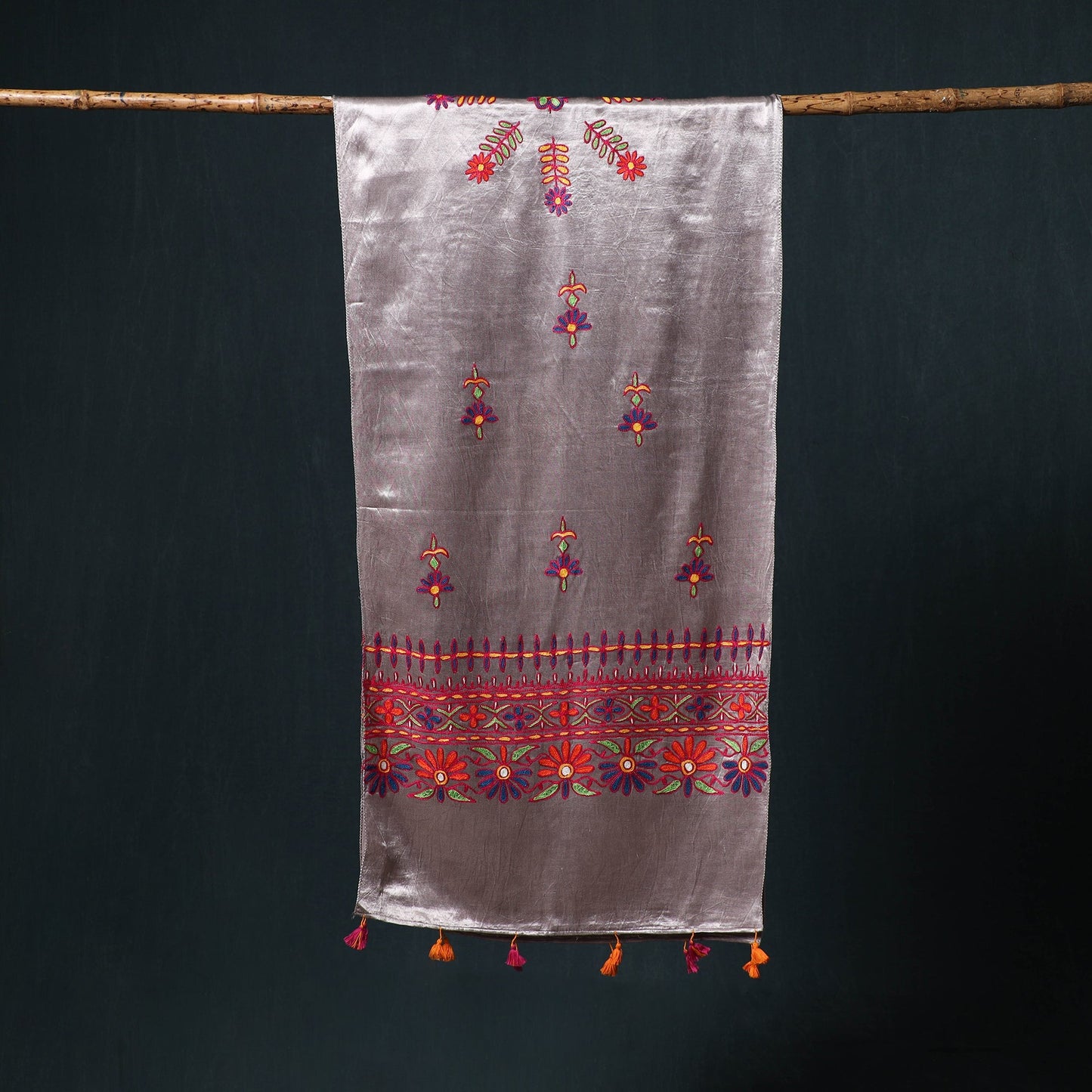 Kutch aari hand embroidery mashru silk stole 54