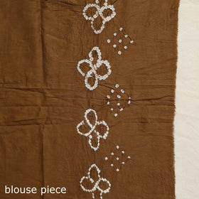 Brown - Kutch Bandhani Tie-Dye Cotton Saree with Blouse Piece