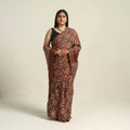 Brown - Kutch Bandhani Tie-Dye Cotton Saree with Blouse Piece