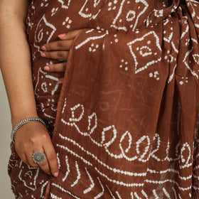 Brown - Kutch Bandhani Tie-Dye Cotton Saree with Blouse Piece