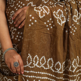 Brown - Kutch Bandhani Tie-Dye Cotton Saree with Blouse Piece