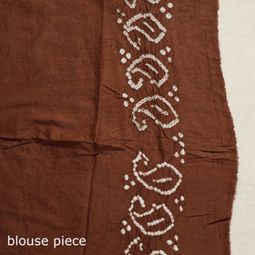Brown - Kutch Bandhani Tie-Dye Cotton Saree with Blouse Piece