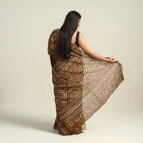 Brown - kutch bandhani tie-dye cotton saree with blouse