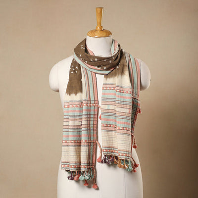 Brown Kutch Bhujodi Handloom Bandhani Organic Kala Cotton Stole