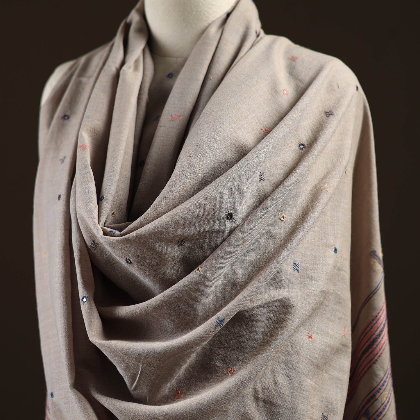 Kutch bhujodi mirror work handwoven merino wool shawl 32