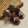 Brown Kutch Embroidery Handstitched Leather Flat Slippers