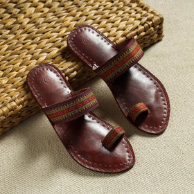 Brown Kutch Embroidery Handstitched Leather Flat Slippers