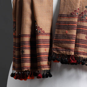 Brown - Kutch Embroidery Handwoven Mirror Work Merino Woolen Stole 06
