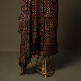 Kutch hand block ajrakh print natural dyed chanderi silk