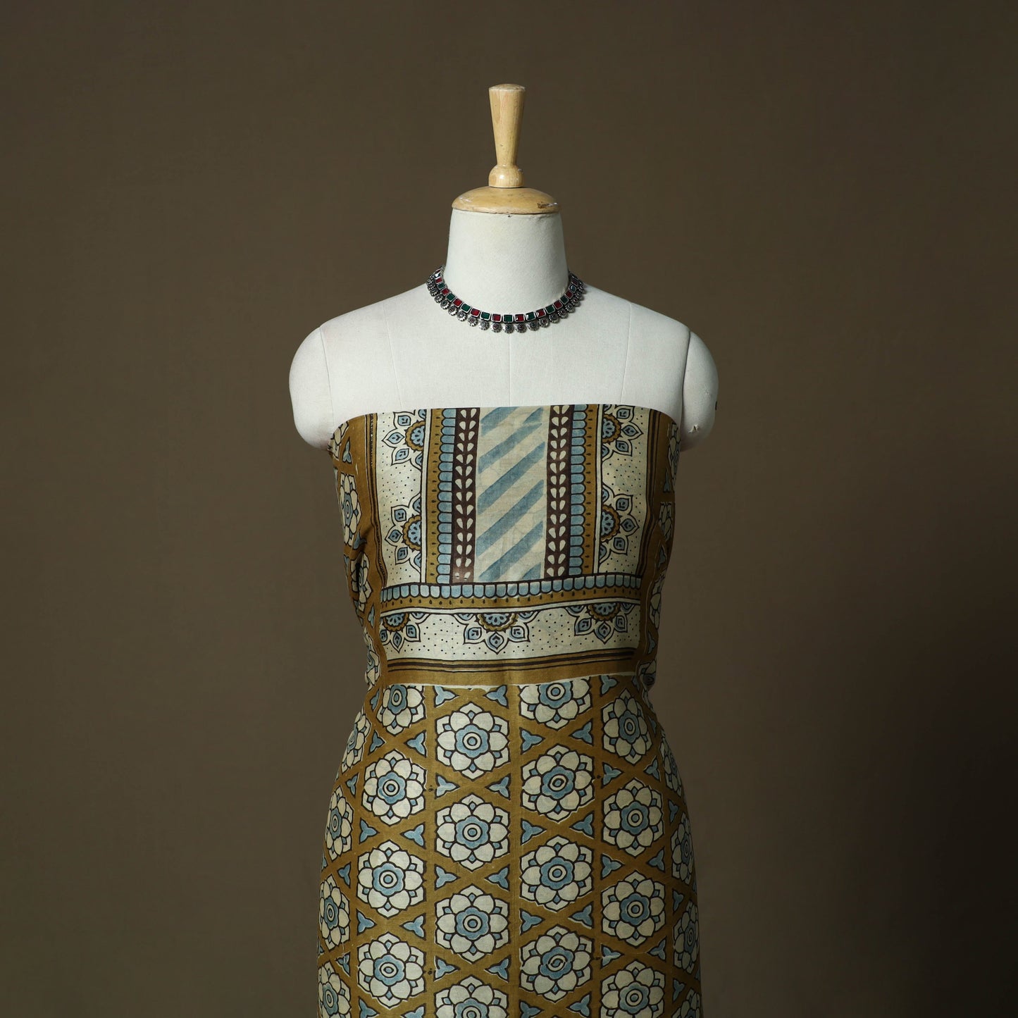 Kutch hand block ajrakh print natural dyed chanderi silk