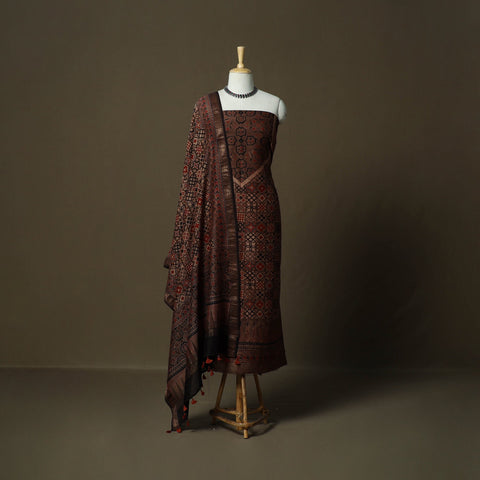 Kutch hand block ajrakh print natural dyed chanderi silk