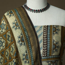 Kutch hand block ajrakh print natural dyed chanderi silk