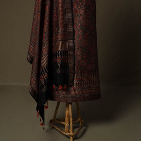 Kutch hand block ajrakh print natural dyed chanderi silk