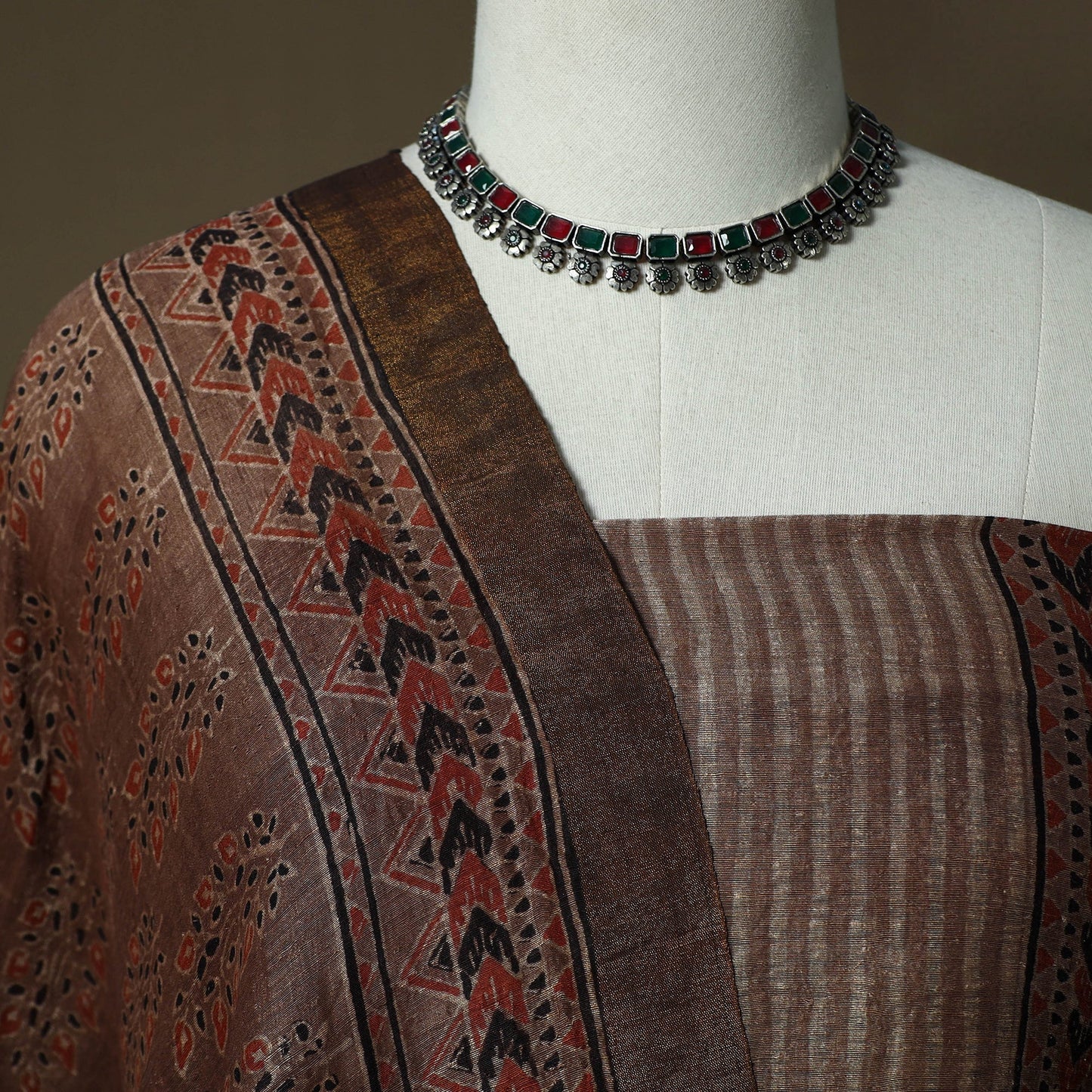 Kutch hand block ajrakh print natural dyed linen 2pc