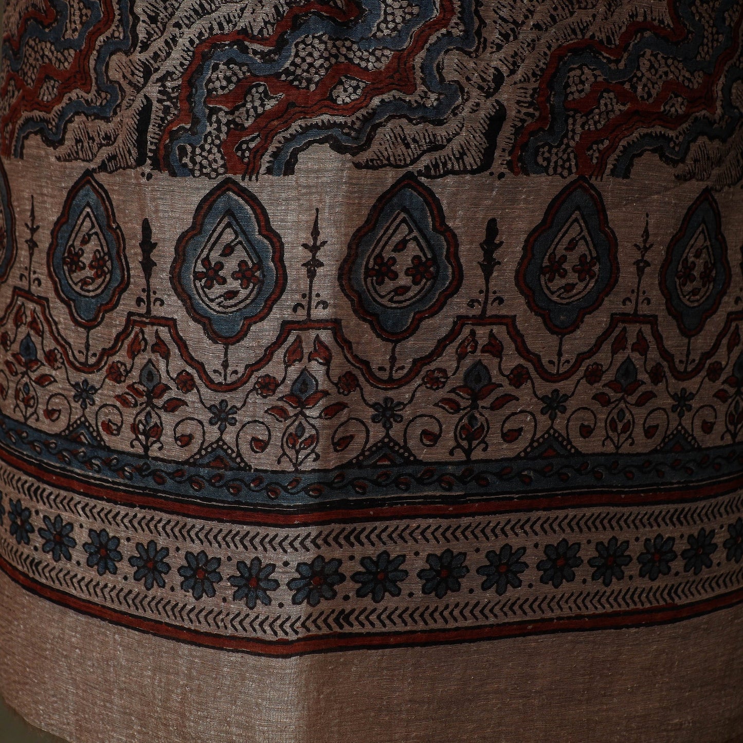 Kutch hand block ajrakh print natural dyed linen 2pc