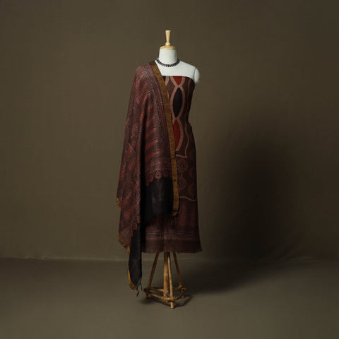 Kutch hand block ajrakh print natural dyed linen 2pc