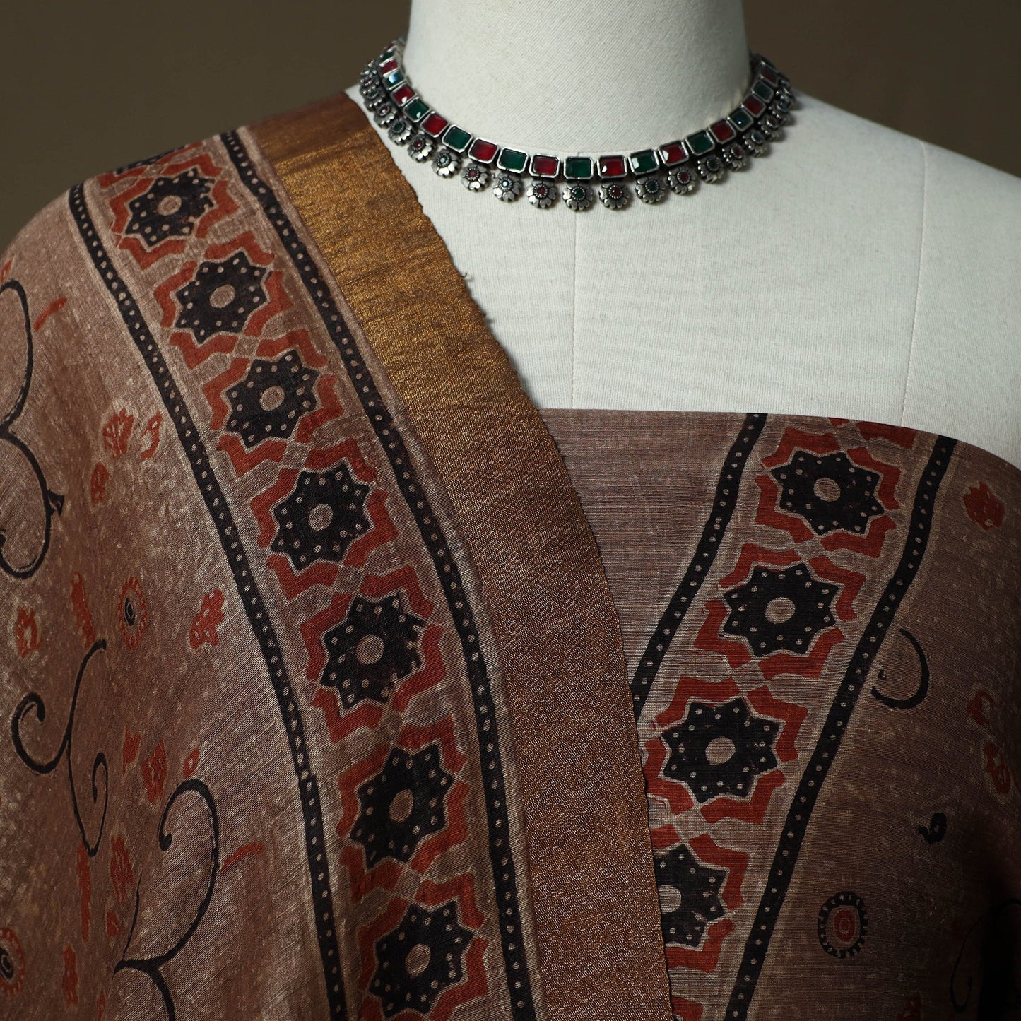 Kutch hand block ajrakh print natural dyed linen 2pc