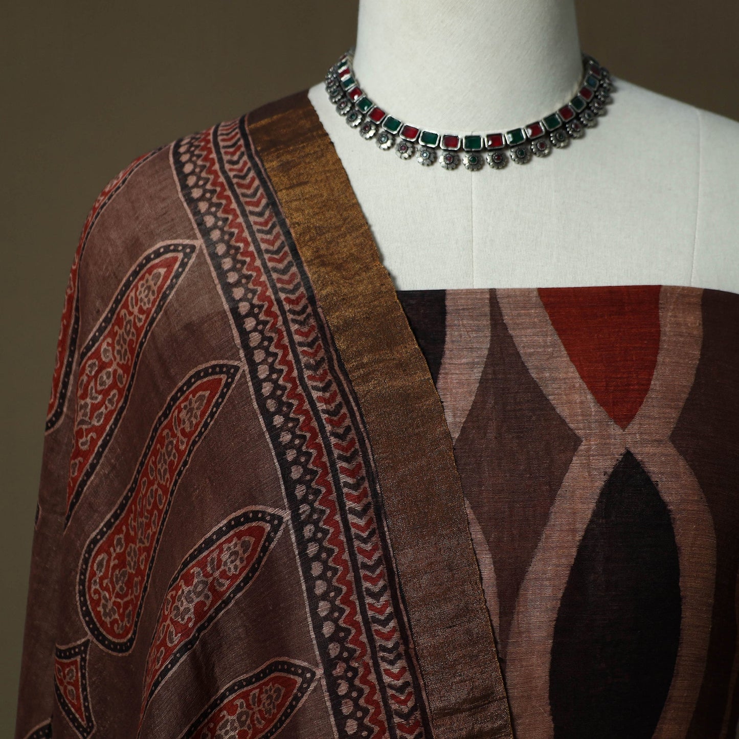 Kutch hand block ajrakh print natural dyed linen 2pc