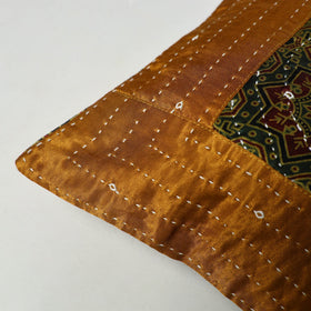 Brown - Kutch Embroiderd Mashru Silk Ajrakh Print Cushion Cover 02